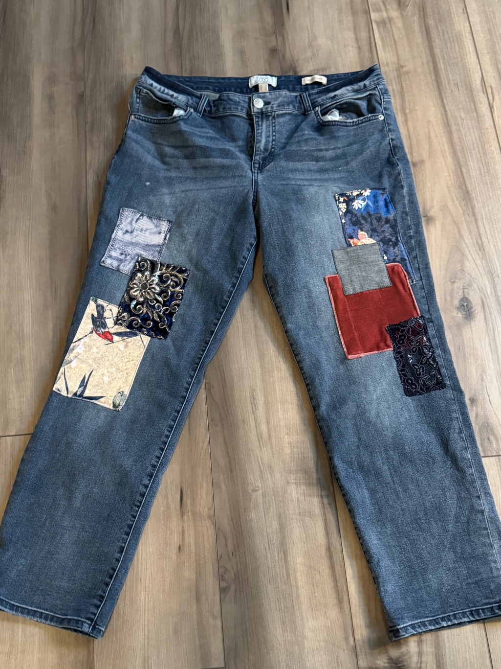Y2k Logo Jeans Hr Lori Goldstein Embroidered Beaded, Velvet Patchwork Straight